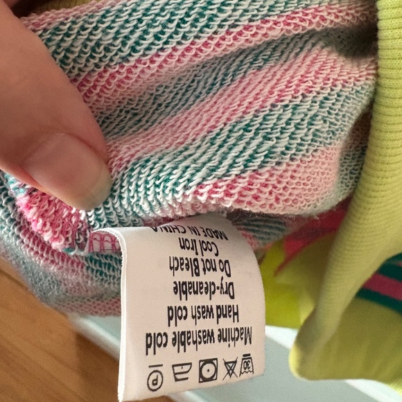 Pink and green striped sweatshirt with contrasting cuffs. Sz. XL - Picture 3 of 5